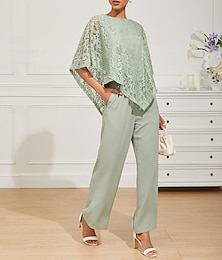 economico -Per donna Blusa Top eleganti Liscio Elegante Mezza manica Girocollo Top regolari Invitati del matrimonio Giornaliero Pizzo Collage Multistrato Verde salvia Estate Primavera