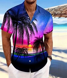 economico -Per uomo Albero di cocco Cielo stellato Camicia hawaiana Camicia con bottoni Camicia Aloha Manica corta Hawaiano Ricorrere Da mare Per eventi Abbigliamento mare Estate Primavera Collo ripiegabile