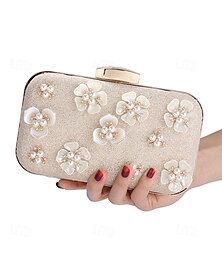 economico -pochette floreale 3D da donna con accenti di perle e catena dorata – elegante borsa da sera per matrimoni, feste e occasioni formali argento nero oro