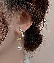 abordables -Elegantes pendientes de perlas bañadas en oro con detalles de cristal: elegantes pendientes colgantes para mujer, perfectos para bodas, eventos nocturnos y ocasiones formales.