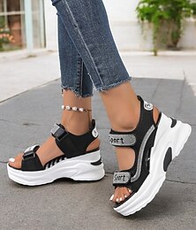 economico -sandali sportivi da donna con plateau, cinturini in rete e dettagli in strass: comodo design a zeppa per abbigliamento casual, viaggi e attività all'aperto