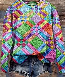 economico -Per donna Felpe con cappuccio Geometrico Blocco di colori Casual Manica Lunga Girocollo Top Regolari Lavoro Abbigliamento Quotidiano Casuale Stampato Verde Autunno Inverno