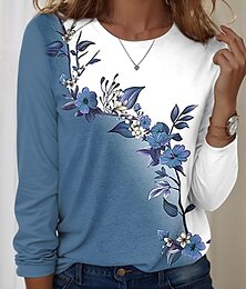 economico -Per donna Maglietta Floreale Grafico Casual Manica Lunga Girocollo Top Regolari Quotidiano Stampato Blu Primavera Autunno