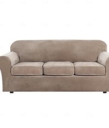 preiswerte -4 Stück dicke Sofabezüge aus Samt, Couchbezüge für 3-Kissen-Couch, hochelastische Schonbezüge, Möbelschutz, passgenauer Luxus-Couchbezug für Hunde, Breite bis zu 90 Zoll