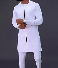 economico -Per uomo loungewear Camicia da notte Completi 1 set Liscio Moda Comoda Interni Giornaliero Cotone Traspirante Girocollo Manica lunga Primavera Autunno Bianco