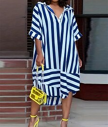 abordables -Femme Robe mi-longue Robe chemise Robe casual mode Décontractées Vacances du quotidien Rendez-vous Ample marinière Manche Courte Col de Chemise Noir Rouge Bleu Eté Printemps Automne