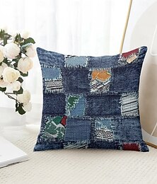 economico -Copricuscini decorativi vintage 1 pz. toppa in denim, federa per cuscino quadrato morbido per divano, federa per camera da letto, soggiorno, divano, sedia
