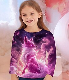 economico -Da ragazza 3D Pop art Animali Volpe maglietta T-shirt Manica lunga Primavera Autunno Di tendenza Essenziale Bambino 4-12 anni Girocollo Esterno Informale Giornaliero Standard