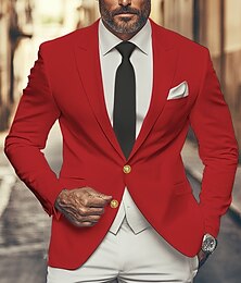 economico -Per uomo Laurea Blazer Affari Cocktail party Ricevimento di matrimonio Moda Casual Primavera & Autunno Poliestere Tinta unica Bottoni Tasca Confortevole Monopetto Giacca Rosso