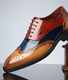 preiswerte -mehrfarbige Oxford-Schuhe aus Lackleder für Herren – Brogue-Design mit Flügelkappe, formelle Schnürschuhe für Hochzeiten und geschäftliche Veranstaltungen