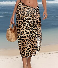 abordables -Maillots de Bain Femme Couverture wrap Maillot de Bain Vacances Vintage Léopard Sans Manches Maillots de Bain
