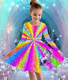 billiga -Flickor 3D Grafisk Enhörnings Klänning Långärmad Sommar Vår Semester Dagligen Helgdag Prinsessa Skön Ljuv Barn 4-12 år Vardagsklänning A linjeklänning Knälång Normal
