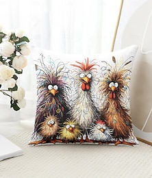 economico -divertente animale decorativo copricuscino copricuscino 1 pz morbido quadrato copricuscino per divano federa per camera da letto soggiorno divano sedia famiglia di polli