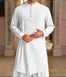 billiga -Herr Skjorta Thobe Muslimsk dräkt Svart Vit Mörk marin Blå Grön Långärmad Ensfärgat Semester Dagligen Kläder Bomullsblandning Mode Ledigt Bekväm