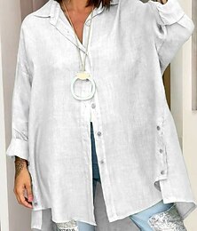 economico -Per donna Camicia Camicie di cotone e lino Abbottonare Blusa Semplice Elegante Casual Manica Lunga Colletto a Camicia Top Regolari Quotidiano Bottoni Nero Bianco Rosa Verde Primavera Autunno