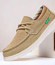 billige -herrebåtsko i beige lerret med snøredesign og komfortabel såle – ideell for uformelle og utendørsaktiviteter