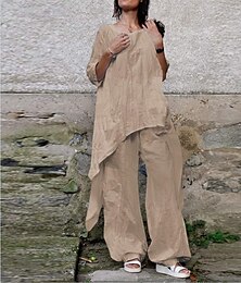 olcso -Női Divat Utcai sikk Ing Vászon ihletésű szettek Kétrészes szettek Vászon nadrág Nadrágok Készlet Hosszú ujj Állógallér Tömör szín Zsinór Hétköznapi viselet Randi Fehér Katonai zöld Tintakék Tavasz