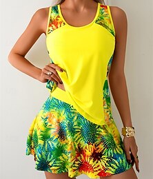abordables -Maillots de bain pour femmes Robes de bain 2 pièces Robes de bain Jupes Tankini Maillot de bain Taille haute Affinez Vêtements de plage de vacances Graphique Col U Sans manches Maillots de bain