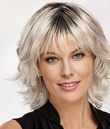 abordables -perruque shag moderne avec frange de cils et couches texturées / nuances multi-tonales de blond argenté brun et rouge