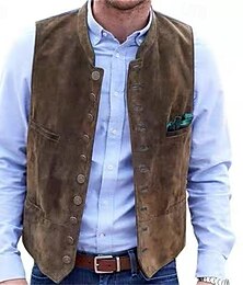 economico -Per uomo Gilet Gilet in pelle scamosciata Vacanza Quotidiano Data Moda Casual Primavera & Autunno Bottoni Tasca Poliestere Confortevole Semplice Monopetto Un Bottone Collo alla coreana Vestibilit