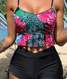 abordables -Femme Maillots de Bain Bikinis 2 pièces Jambe de garçon Maillot de bain Dos Nu Taille haute Mince Vacances Tenues de plage Graphic Col en U Sans Manches Maillots de bain