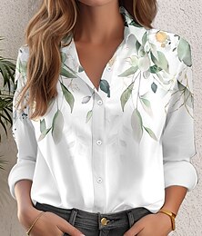 economico -Camicia da donna a maniche lunghe con bottoni blusa floreale casual colletto regolare top da lavoro quotidiani stampa bianca primavera autunno inverno