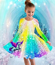 voordelige -Meisjes 3D Grafisch Vlinder Jurk Lange mouw Zomer Lente Vakantie Dagelijks Feestdagen Prinses Mooi Zoet Kinderen 4-12 jaar Casual jurk A lijn jurk Tot de knie Normale pasvorm