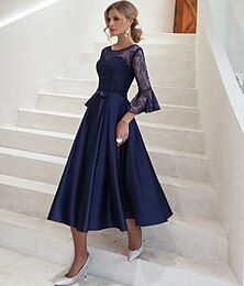 levne -A-Line šaty matky nevěsty formální elegantní vintage iluzorní výstřih náhrdelník délka po kotníky satén krajka 3/4 délka rukávu s krajkovou solidní barvou