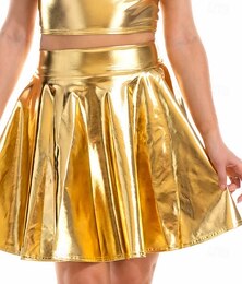 levne -Kovový 80. léta Lesklý latexový patent PU kůže Flare sukně Maškarní kostým Dámské Karnevalový kostým Plesová maškaráda Párty loučení se svobodou nevěsty Pride Parade Dospělé Sukně