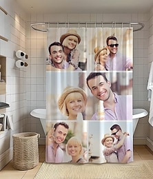 abordables -Cortina de Ducha de Foto Personalizada con 12 Ganchos - Regalo de Boda Personalizado para Parejas Decoración de Baño Tela Impermeable Lavable Sube tu Imagen Foto para Baño Hotel