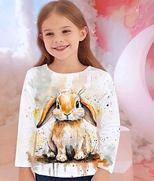 billiga -Påsk Flickor 3D Grafisk Djur Kanin T-shirt Långärmad Vår Höst Mode Grundläggande Barn 4-12 år Rund hals Utomhus Ledigt Dagligen Normal