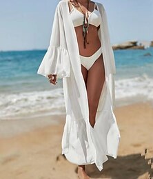 abordables -Femme Maillots de Bain Vêtement couvrant Robe de Bain Maillot de bain nouer devant Vacances Tenues de plage Plein manche longue Maillots de bain