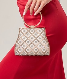 economico -pochette da sera con strass da donna – elegante borsa a mano con manico ad anello dorato e tracolla a catena per matrimoni e feste colore argento nero / bianco nero