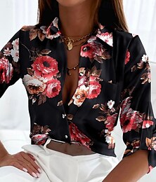 economico -Per donna Camicia Blusa Floreale Fantasia geometrica Moda Informale Manica lunga Colletto Top regolari Giornaliero Bottoni Stampa Nero Blu Verde Estate Primavera