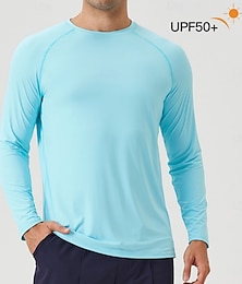 olcso -Férfi Napvédő pólók Pólók Hosszú ujj Terített nyak Nyár Tavasz Tömör szín Aktív Crewneck Sport & Szabadtéri Halászat Világoskék Fekete Fehér Férfi felső póló