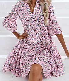 abordables -Femme Mini robe Robe casual mode Décontractées Vacances du quotidien Standard Floral Géométrique Manches 3/4 Col cranté Rose Claire Eté