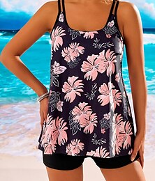 abordables -Maillots de bain pour femmes Robes de bain 2 pièces Tankini Maillot de bain Dossier nu Vacances Vêtements de plage Floral Encolure U Sans manches Maillots de bain