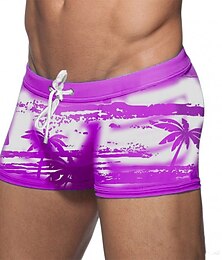 baratos -Homens Calção Justo de Natação Shorts de Natação Roupa de Banho Calças Natação Surfe Praia Esportes Aquáticos Tropical Estampado Verão Primavera