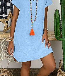 economico -Per donna Mini Abito Abiti in cotone e lino Vestito Casual Elegante Essenziale Casual Vacanza Lavoro Quotidiano Vestibilità regolare Semplice Manica Corta Scollo a V Bianco Giallo Blu Verde Estate