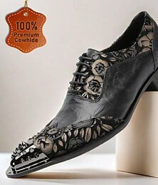 abordables -chaussures habillées à lacets en cuir noir pour hommes – cuir de vachette de qualité supérieure avec broderie florale et embout à clous métalliques pour événements et fêtes officiels