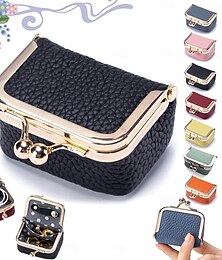 abordables -Mini boîte à bijoux en cuir véritable, porte-monnaie portable d'inspiration vintage en cuir véritable avec fermeture à baiser, mini boîte à bagues de voyage pour femme pour boucle