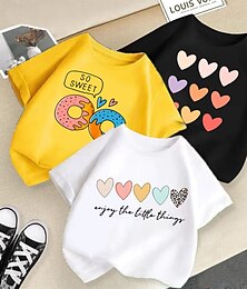 voordelige -Multi-pakketten 3 paar Voor meisjes Strakke ronde hals Korte Mouw Zwart+Wit+Geel T-shirt Hart Vakantie Alledaagse kleding Katoen Lente zomer