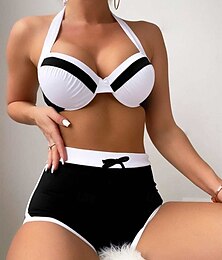 abordables -Femme Maillots de Bain Bikinis 2 pièces Jambe de garçon Maillot de bain Dos Nu Mince Vacances Tenues de plage Bloc de couleur Dos nu Sans Manches Maillots de bain