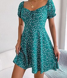 abordables -Femme Mini robe Robe casual Robe Trapèze mode Décontractées Vacances du quotidien Standard Floral Manche Courte Col Carré Rouge Vert Eté Printemps