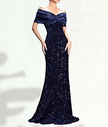 abordables -Robe de Soirée Sirène  Trompette Élégante Robe de Performance Soirée Formelle Longueur de Sol Sans Manches Une Épaule Satin avec Nœud(s) Pailleté