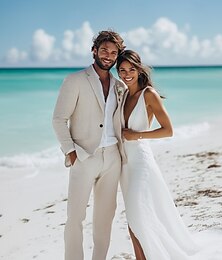 abordables -Pour des hommes Mariage Costumes en lin Bleu Ciel Gris Claire Quotidien Léger Couleur Unie Coupe Standard 2 pièces Simple boutonnage un bouton