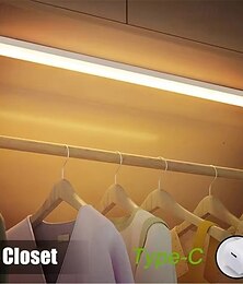お買い得  -モーションセンサー LED キャビネットライト タイプ C 充電式誘導ナイトライト ワイヤレスポータブル検出器ランプ ワードローブ 廊下用