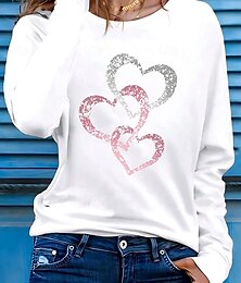 abordables -Mujer Camiseta Corazón Casual Manga Larga Cuello Barco Tops regulares Diario Estampado Blanco Primavera Otoño