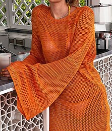 abordables -Femme Maillots de Bain Vêtement couvrant Robe de Bain Maillot de bain Découpé Vacances Tenues de plage Plein manche longue Maillots de bain
