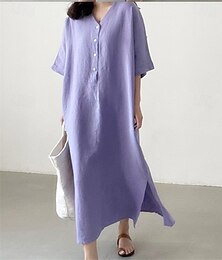 economico -Per donna Abito Lungo Maxi Abito Abiti ispirati al lino Vestito Casual Elegante Etnico Casual Vacanza Quotidiano Data Vestibilità regolare Semplice Mezza Manica Scollo a V Viola Estate Primavera